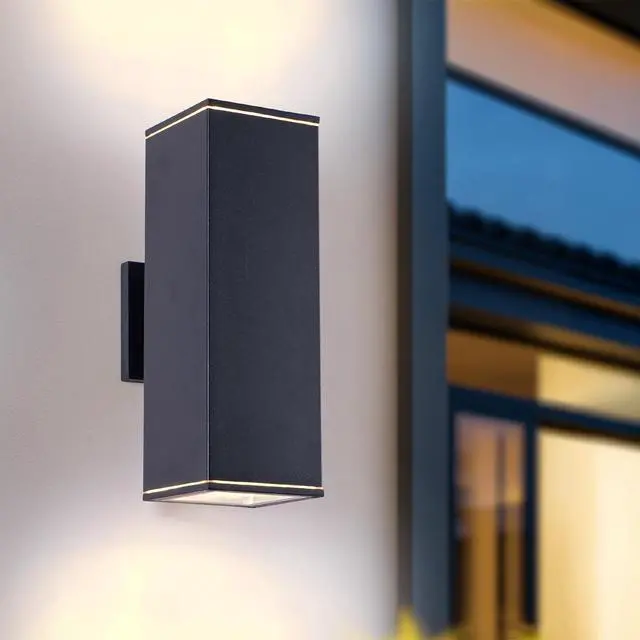 Alt view image 2 of 7 - 14in Modern Outdoor Porch Light Patio Light in 2 Lights with Aluminum Rectangular Tube and Tempered Glass Cover Waterproof Wall Sconce 2 Pack (Matte Black)(No Bulb)