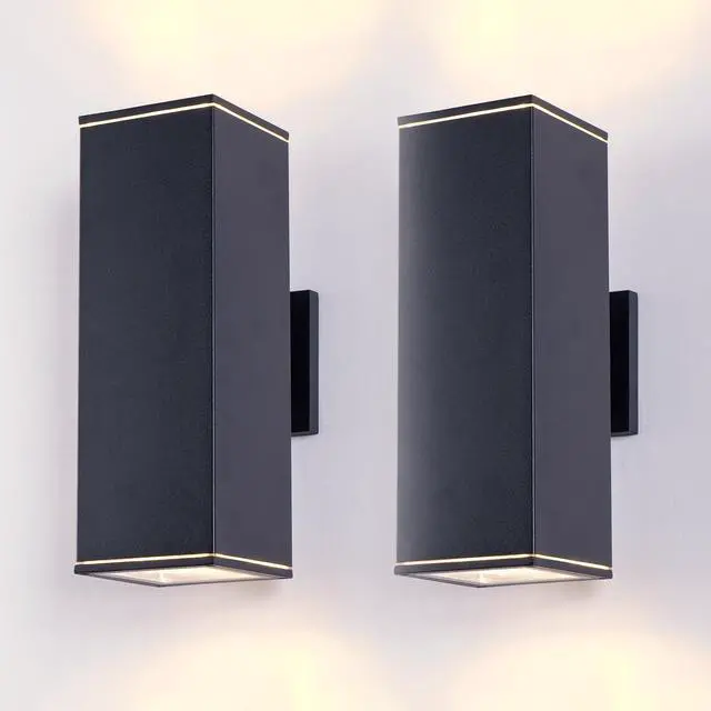Main image of 14in Modern Outdoor Porch Light Patio Light in 2 Lights with Aluminum Rectangular Tube and Tempered Glass Cover Waterproof Wall Sconce 2 Pack (Matte Black)(No Bulb)