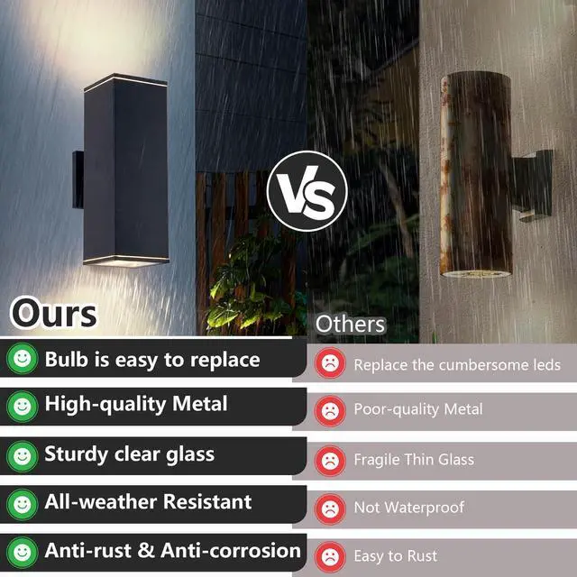 Alt view image 7 of 7 - 14in Modern Outdoor Porch Light Patio Light in 2 Lights with Aluminum Rectangular Tube and Tempered Glass Cover Waterproof Wall Sconce 2 Pack (Matte Black)(No Bulb)