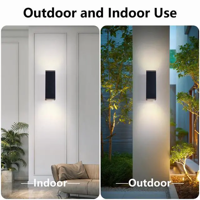 Alt view image 4 of 7 - 14in Modern Outdoor Porch Light Patio Light in 2 Lights with Aluminum Rectangular Tube and Tempered Glass Cover Waterproof Wall Sconce 2 Pack (Matte Black)(No Bulb)