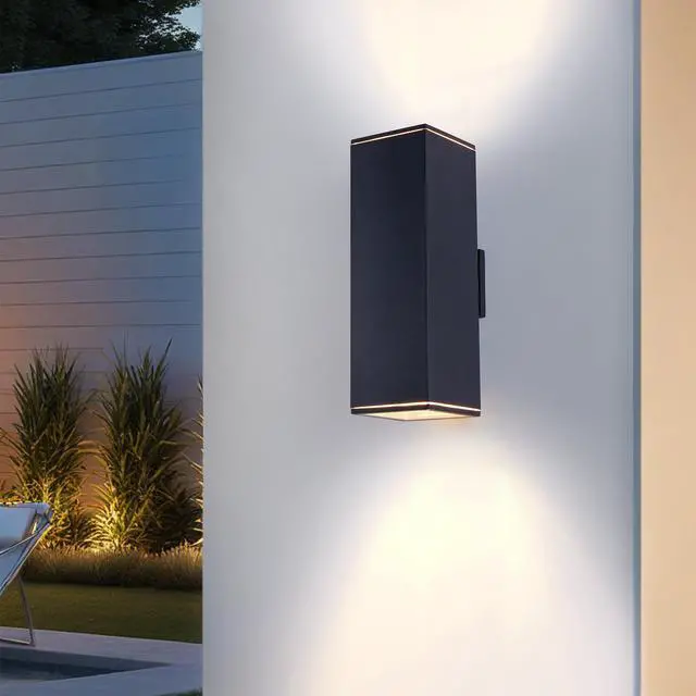 Alt view image 2 of 7 - 18in Modern Outdoor Porch Light Patio Light in 2 Lights with Aluminum Rectangular Tube and Tempered Glass Cover Waterproof Wall Sconce 2 Pack (Matte Black)(No Bulb)
