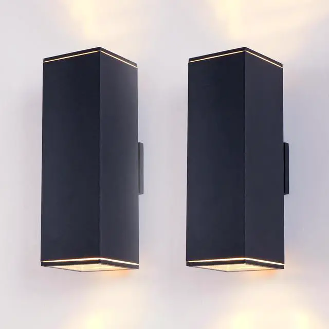 Main image of 18in Modern Outdoor Porch Light Patio Light in 2 Lights with Aluminum Rectangular Tube and Tempered Glass Cover Waterproof Wall Sconce 2 Pack (Matte Black)(No Bulb)