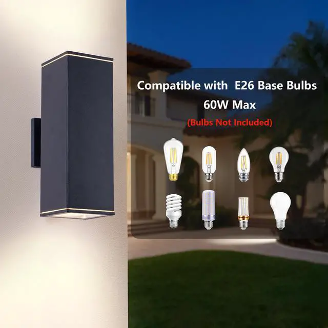 Alt view image 6 of 7 - 14in Modern Outdoor Porch Light Patio Light in 2 Lights with Aluminum Rectangular Tube and Tempered Glass Cover Waterproof Wall Sconce 2 Pack (Matte Black)(No Bulb)