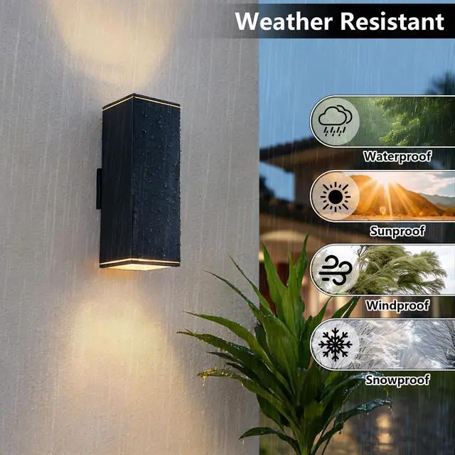 Alt view image 3 of 7 - 18in Modern Outdoor Porch Light Patio Light in 2 Lights with Aluminum Rectangular Tube and Tempered Glass Cover Waterproof Wall Sconce 2 Pack (Matte Black)(No Bulb)