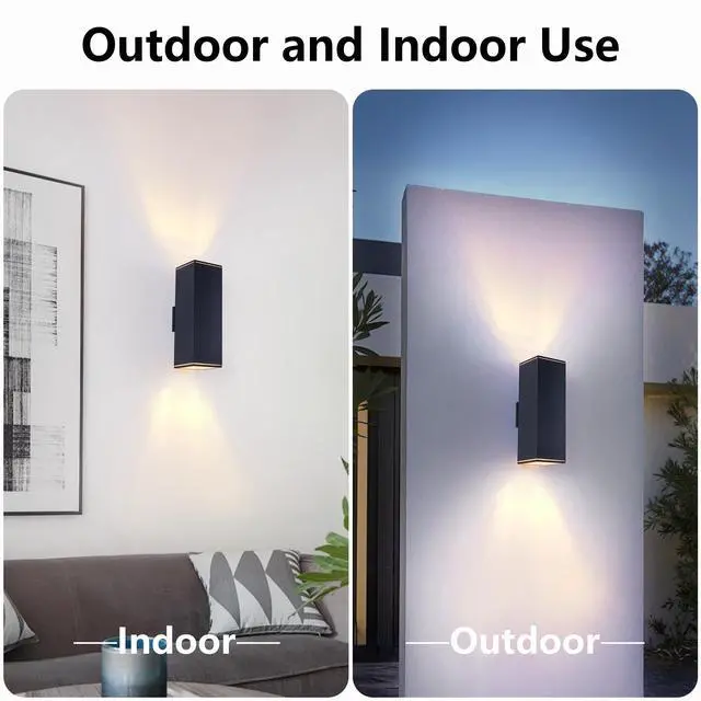 Alt view image 4 of 7 - 18in Modern Outdoor Porch Light Patio Light in 2 Lights with Aluminum Rectangular Tube and Tempered Glass Cover Waterproof Wall Sconce 2 Pack (Matte Black)(No Bulb)