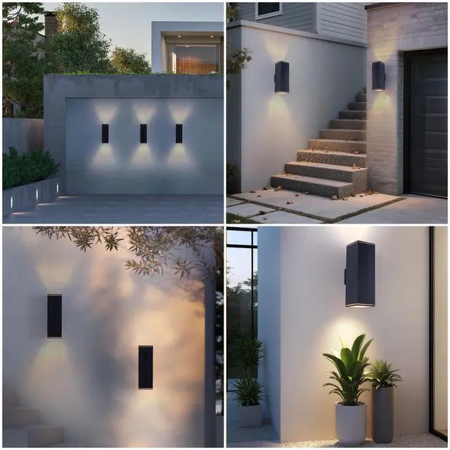 Alt view image 7 of 7 - 18in Modern Outdoor Porch Light Patio Light in 2 Lights with Aluminum Rectangular Tube and Tempered Glass Cover Waterproof Wall Sconce 2 Pack (Matte Black)(No Bulb)