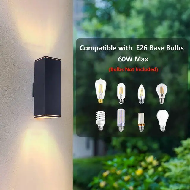 Alt view image 6 of 7 - 18in Modern Outdoor Porch Light Patio Light in 2 Lights with Aluminum Rectangular Tube and Tempered Glass Cover Waterproof Wall Sconce 2 Pack (Matte Black)(No Bulb)