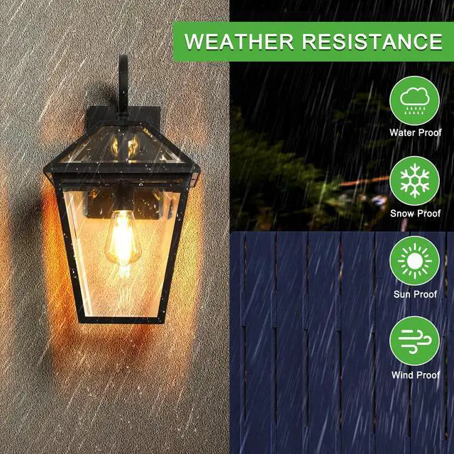 Alt view image 5 of 7 - 10" 2Pcs Outdoor Wall Lanterns, Black Finish Weatherproof Wall Sconce with Clear Glass Panels, Vintage Exterior Light Fixtures for Porch, Patio, Garage, and Entryway (Bulb Not included)