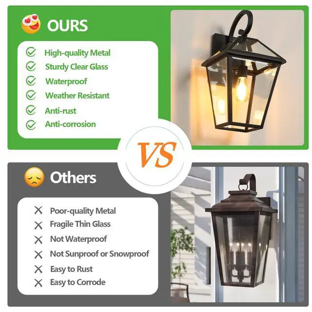 Alt view image 7 of 7 - 10" 2Pcs Outdoor Wall Lanterns, Black Finish Weatherproof Wall Sconce with Clear Glass Panels, Vintage Exterior Light Fixtures for Porch, Patio, Garage, and Entryway (Bulb Not included)