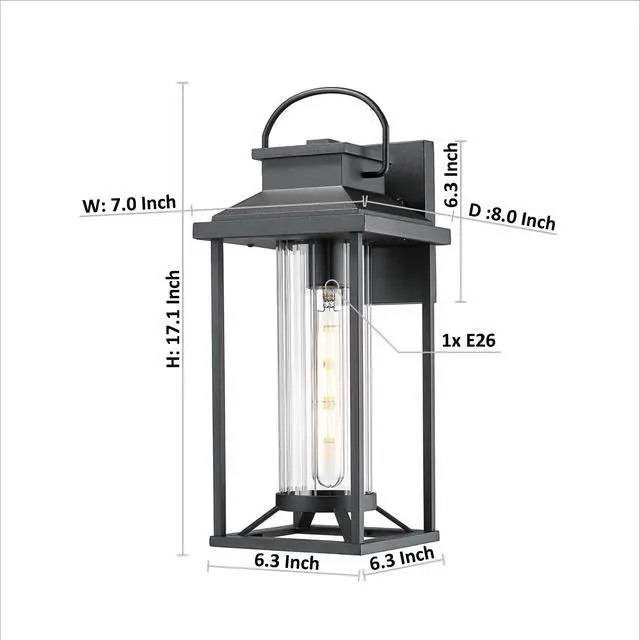 Alt view image 5 of 7 - Outdoor Porch Lights, Textured Black Exterior Lighting Fixtures Wall Mount, Modern Outdoor Wall Sconce Lantern for House, Front Porch, Anti-Rust Waterproof Outdoor Garage Lights for Coach (1 Pack)