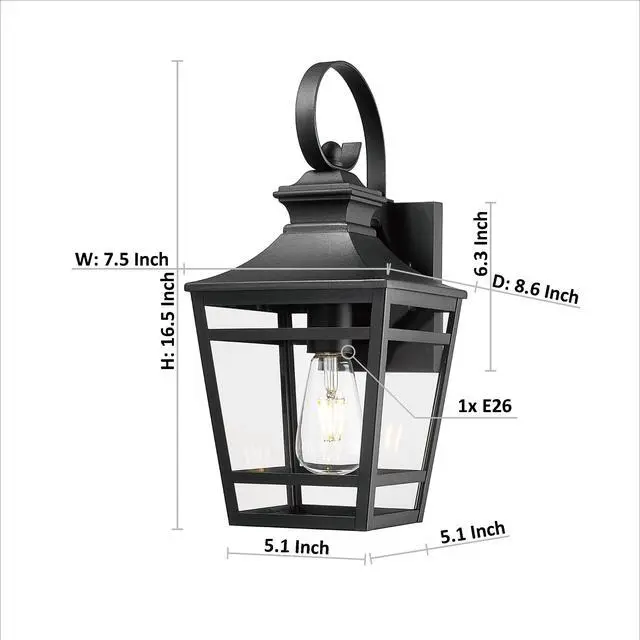 Alt view image 6 of 7 - Large Outdoor Wall Lights for House, 16.5inch Exterior Lighting Fixtures Wall Mount Outdoor Porch Lights Waterproof Black Outdoor Sconce Lights with Clear Glass for Patio Hallway Garage (2 Pack)