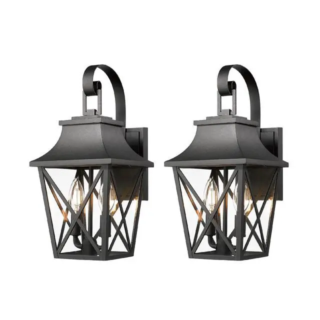 Alt view image 3 of 7 - Black Outdoor Wall Lantern 2-Light, Large Outside Modern Wall Sconce Light Fixture, industrial Porch Light Wall Mount with Glass, Waterproof Farmhouse Exterior Lamp Lighting (2 Pack)