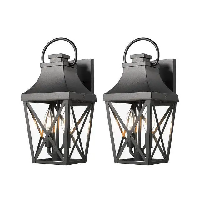 Alt view image 3 of 7 - Outdoor Wall Lights, Porch Lights, Waterproof Outdoor Wall Sconce, Exterior Light Fixture Matte Black with Clear Glass Shade for Garage Patio Front Door Balcony (2 Pack)