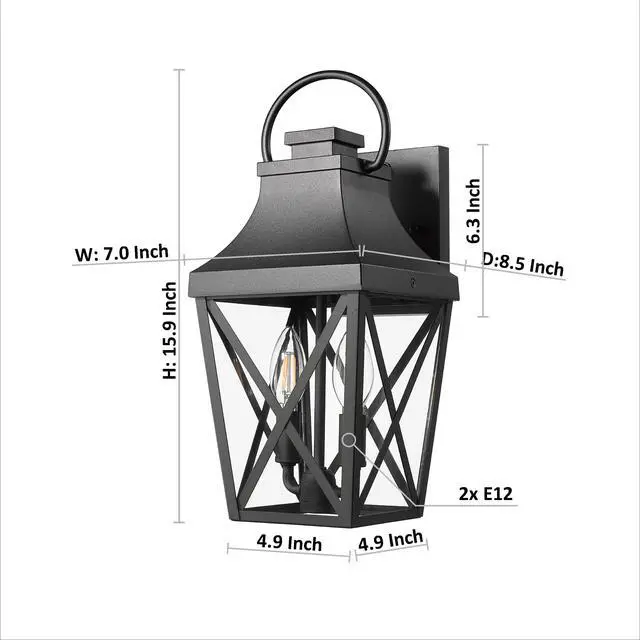 Alt view image 7 of 7 - Outdoor Wall Lights, Porch Lights, Waterproof Outdoor Wall Sconce, Exterior Light Fixture Matte Black with Clear Glass Shade for Garage Patio Front Door Balcony (1 Pack)