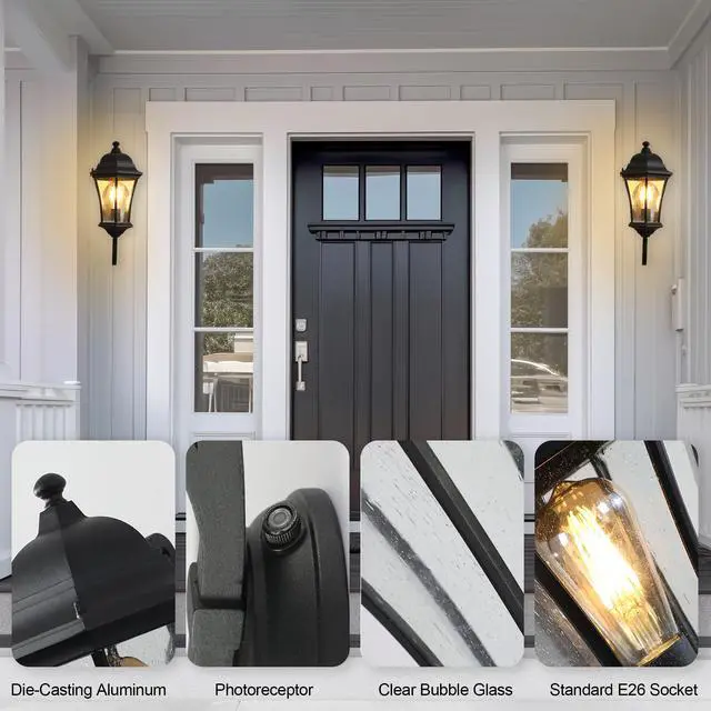 Alt view image 2 of 7 - Outdoor Wall Lantern Light ,Waterproof Outdoor Wall Sconce Black Metal Sconce with Clear Glass Shade for Garage Patio Front Door Balcony (2 Pack)