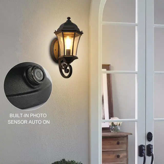 Alt view image 3 of 7 - Outdoor Wall Lantern Light ,Waterproof Outdoor Wall Sconce Black Metal Sconce with Clear Glass Shade for Garage Patio Front Door Balcony (2 Pack)