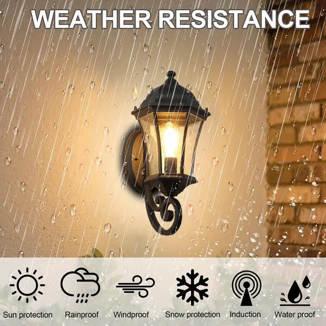 Alt view image 4 of 7 - Outdoor Wall Lantern Light ,Waterproof Outdoor Wall Sconce Black Metal Sconce with Clear Glass Shade for Garage Patio Front Door Balcony (2 Pack)