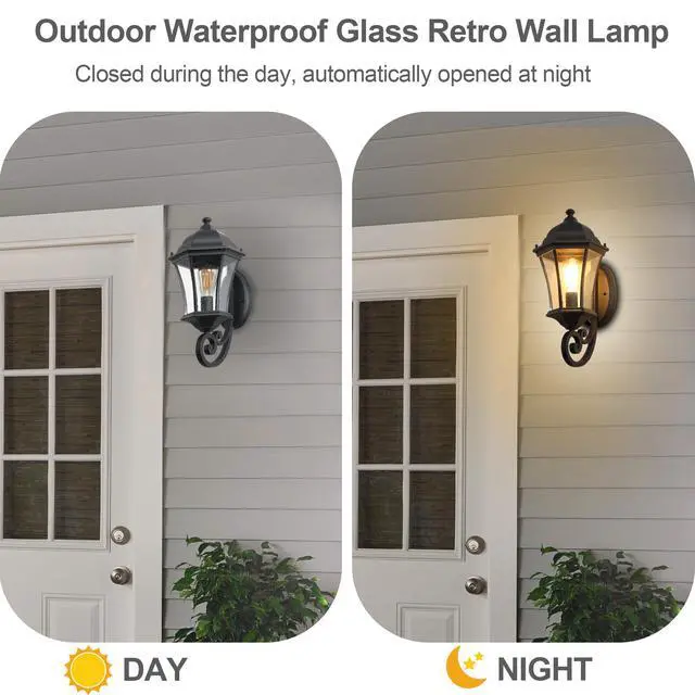 Alt view image 5 of 7 - Outdoor Wall Lantern Light ,Waterproof Outdoor Wall Sconce Black Metal Sconce with Clear Glass Shade for Garage Patio Front Door Balcony (2 Pack)