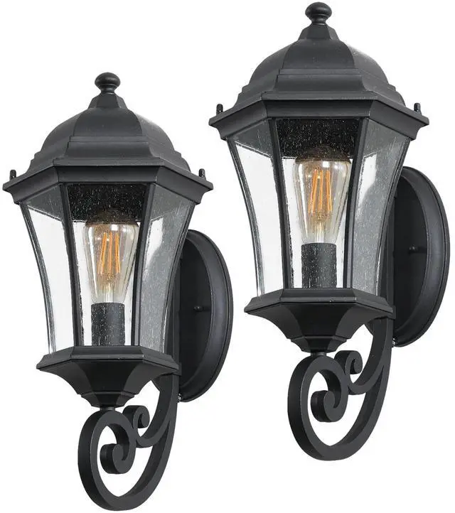 Main image of Outdoor Wall Lantern Light ,Waterproof Outdoor Wall Sconce Black Metal Sconce with Clear Glass Shade for Garage Patio Front Door Balcony (2 Pack)