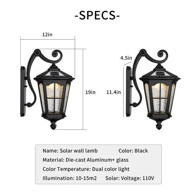 Alt view image 6 of 7 - Black Solar Wall Light Amen Style Outdoor Wall Lamps Corridor Aisle Light Ip65 Waterproof Wall Sconce Villa Garden Outdoor Patio Balcony Gate Post Light 3000K-6000K
