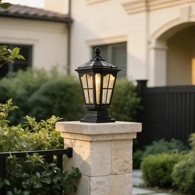 Alt view image 4 of 7 - Garden Post Light Black Aluminum Outdoor Column Light, Retro Pillar Lantern European Vintage Table Lamp Decor Post Light Energy Saving Traditional Porch Garden Post Light.