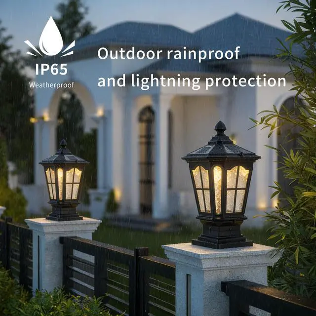 Alt view image 2 of 7 - Garden Post Light Black Aluminum Outdoor Column Light, Retro Pillar Lantern European Vintage Table Lamp Decor Post Light Energy Saving Traditional Porch Garden Post Light.