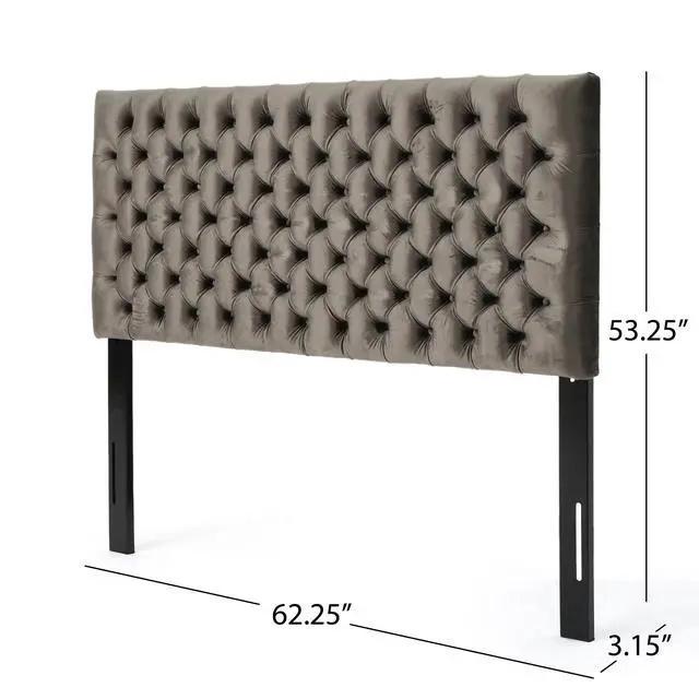 Alt view image 3 of 7 - Tufted Upholstered Queen Size Bed Headboard In Modern Button Design, Adjustable Solid Wood Head Board, Solid Wood Head Board With Durable Metal Legs In Bedroom