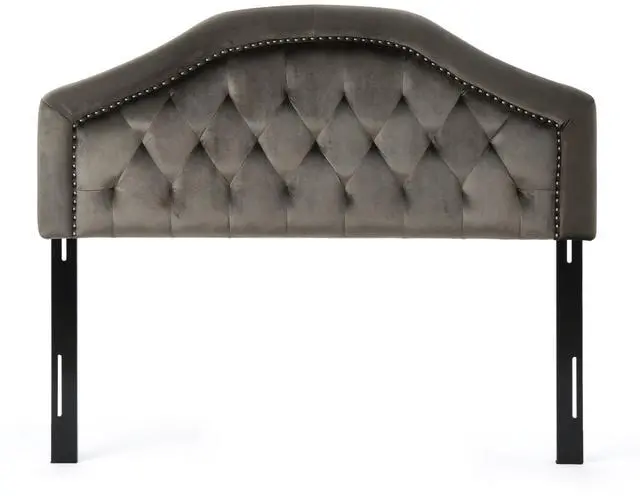 Main image of Tufted Upholstered Headboard Queen Size, Solid Wood Head Board With Durable Metal Legs, Adjustable Height Queen Headboard With Nailhead Trim In Bedroom
