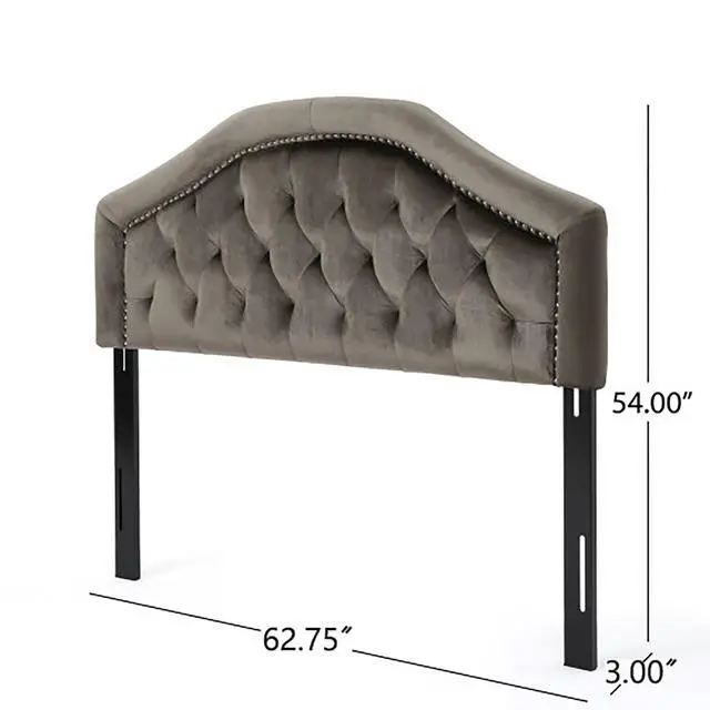 Alt view image 3 of 7 - Tufted Upholstered Headboard Queen Size, Solid Wood Head Board With Durable Metal Legs, Adjustable Height Queen Headboard With Nailhead Trim In Bedroom