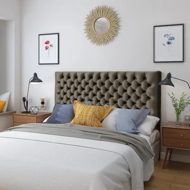 Alt view image 2 of 7 - Tufted Upholstered Queen Size Bed Headboard In Modern Button Design, Adjustable Solid Wood Head Board, Solid Wood Head Board With Durable Metal Legs In Bedroom