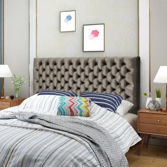 Alt view image 5 of 7 - Tufted Upholstered Queen Size Bed Headboard In Modern Button Design, Adjustable Solid Wood Head Board, Solid Wood Head Board With Durable Metal Legs In Bedroom