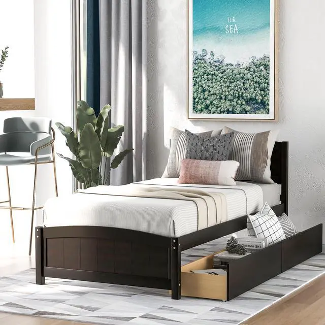 Main image of Twin Size Platform Bed With Two Drawers, Espresso