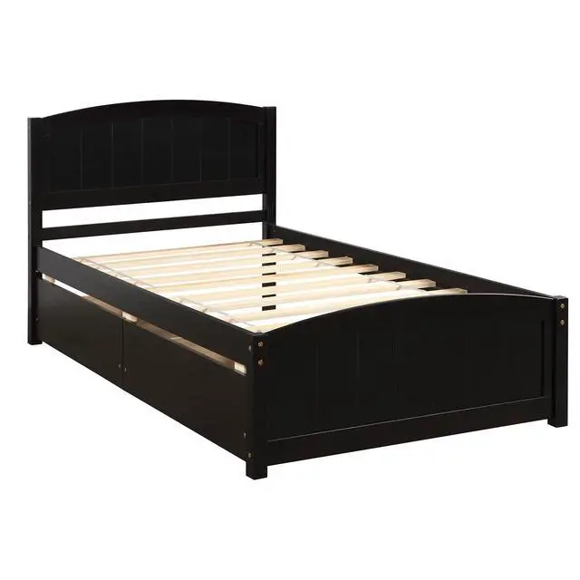 Alt view image 4 of 7 - Twin Size Platform Bed With Two Drawers, Espresso
