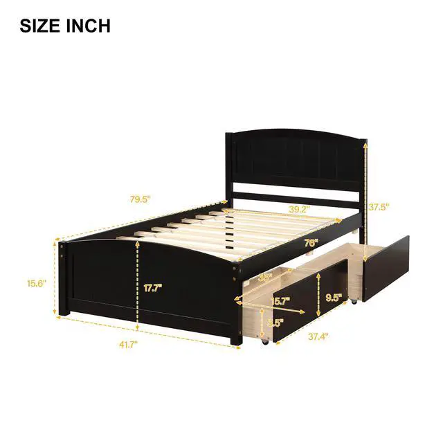 Alt view image 6 of 7 - Twin Size Platform Bed With Two Drawers, Espresso