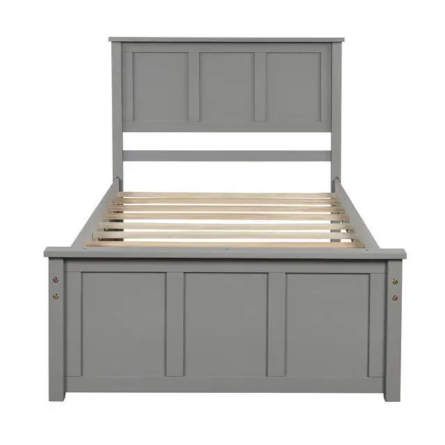 Alt view image 5 of 7 - Platform Storage Bed, 2 Drawers With Wheels, Twin Size Frame, Gray