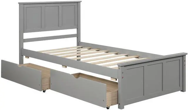 Main image of Platform Storage Bed, 2 Drawers With Wheels, Twin Size Frame, Gray