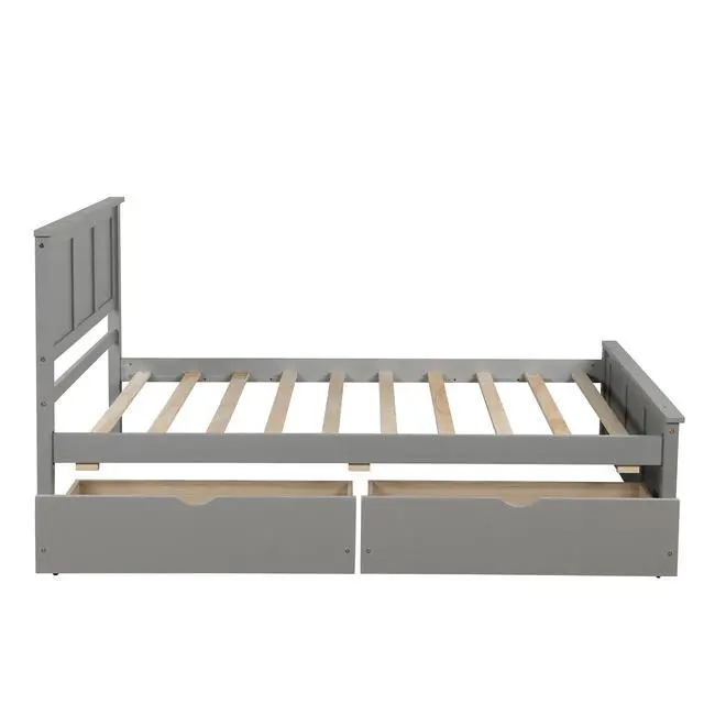 Alt view image 6 of 7 - Platform Storage Bed, 2 Drawers With Wheels, Twin Size Frame, Gray