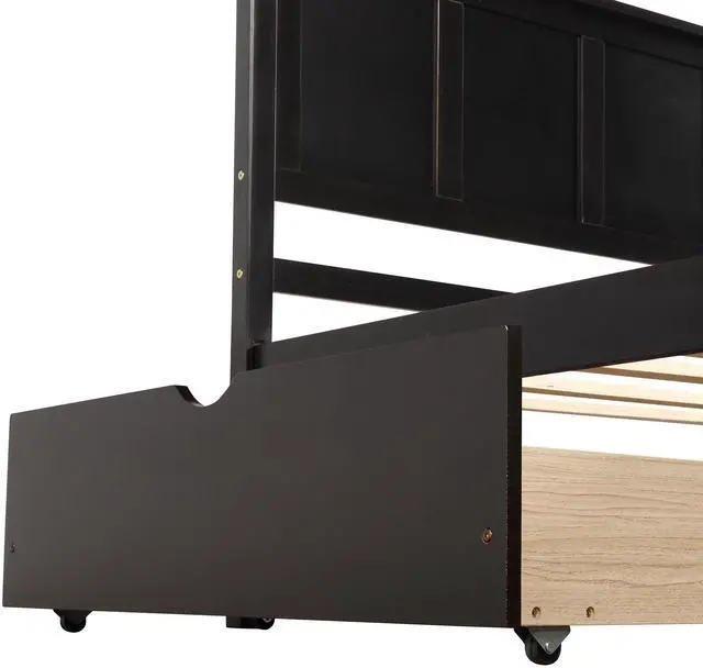 Alt view image 7 of 7 - Platform Storage Bed, 2 Drawers With Wheels, Twin Size Frame, Espresso