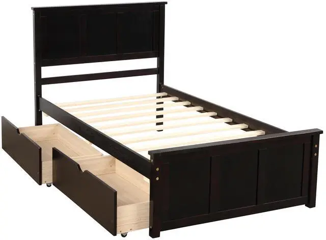 Main image of Platform Storage Bed, 2 Drawers With Wheels, Twin Size Frame, Espresso