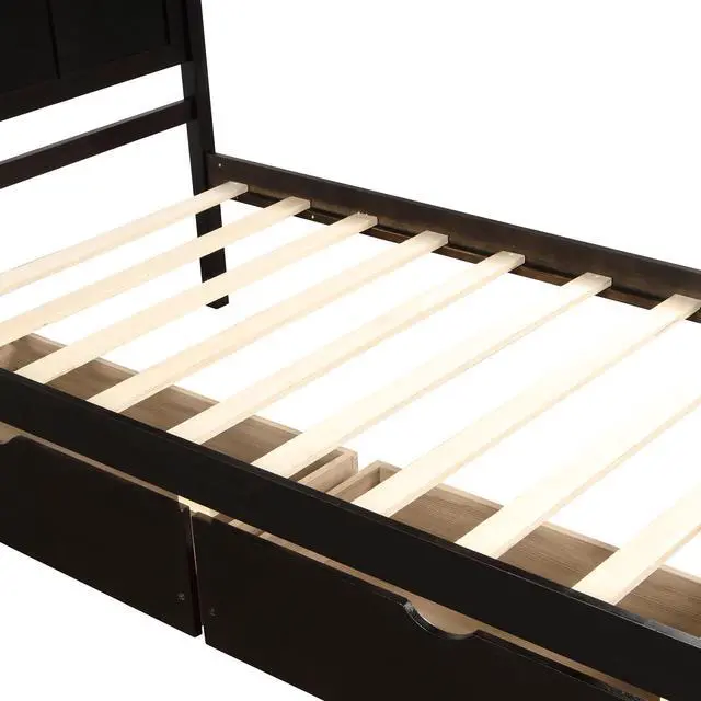 Alt view image 5 of 7 - Platform Storage Bed, 2 Drawers With Wheels, Twin Size Frame, Espresso