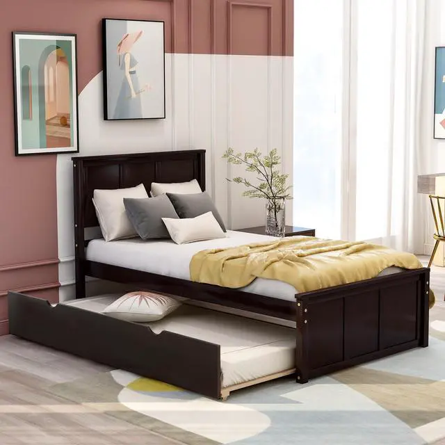 Alt view image 2 of 7 - Platform Bed With Twin Size Trundle, Twin Size Frame, Espresso