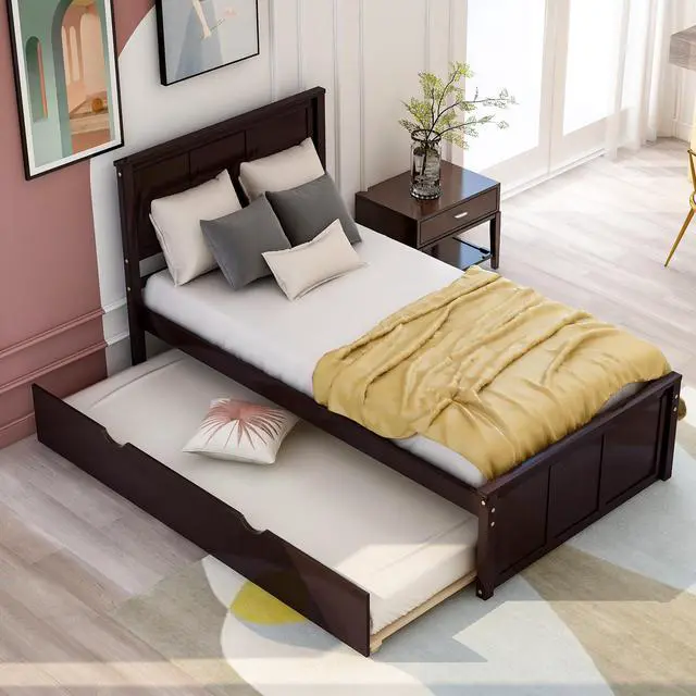 Alt view image 4 of 7 - Platform Bed With Twin Size Trundle, Twin Size Frame, Espresso