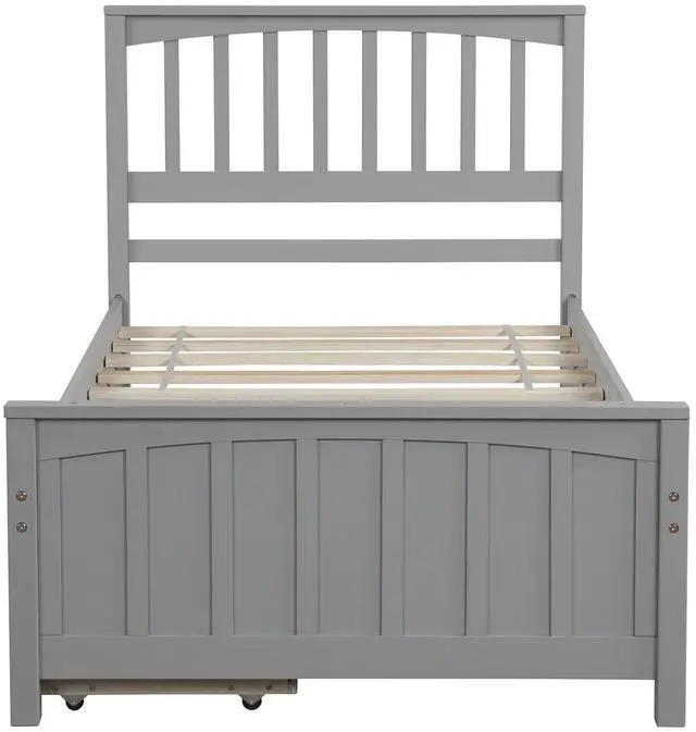 Alt view image 4 of 7 - Twin Size Platform Bed With Two Drawers, Gray
