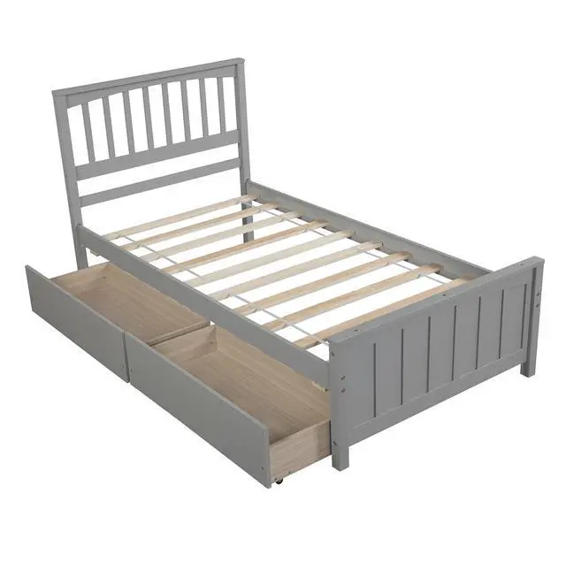 Alt view image 5 of 7 - Twin Size Platform Bed With Two Drawers, Gray