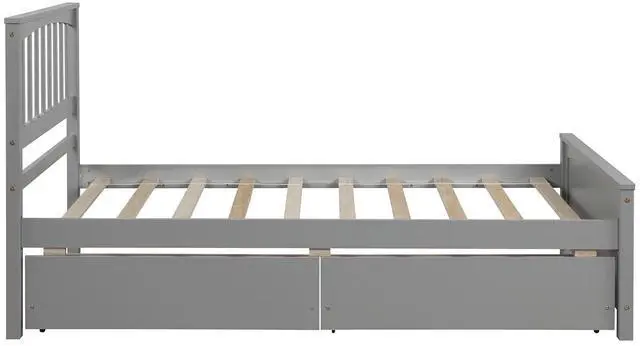 Alt view image 6 of 7 - Twin Size Platform Bed With Two Drawers, Gray