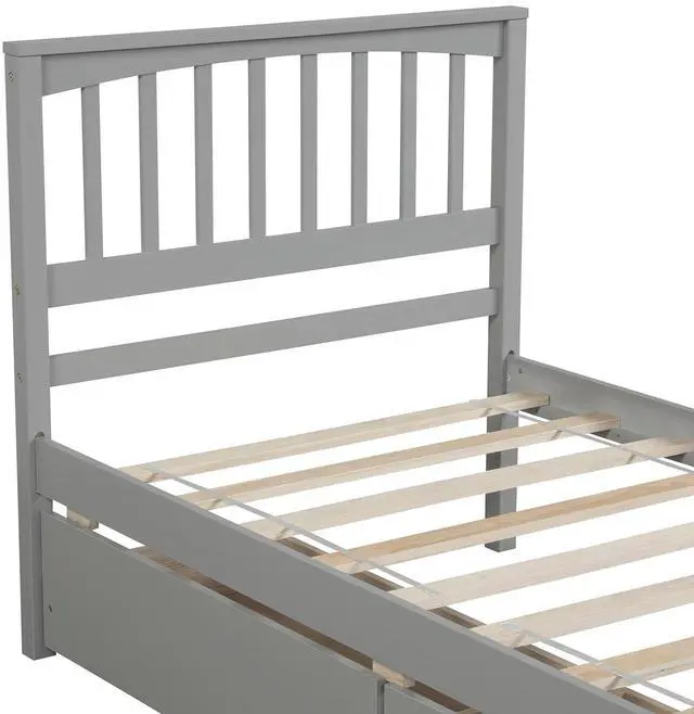 Alt view image 7 of 7 - Twin Size Platform Bed With Two Drawers, Gray