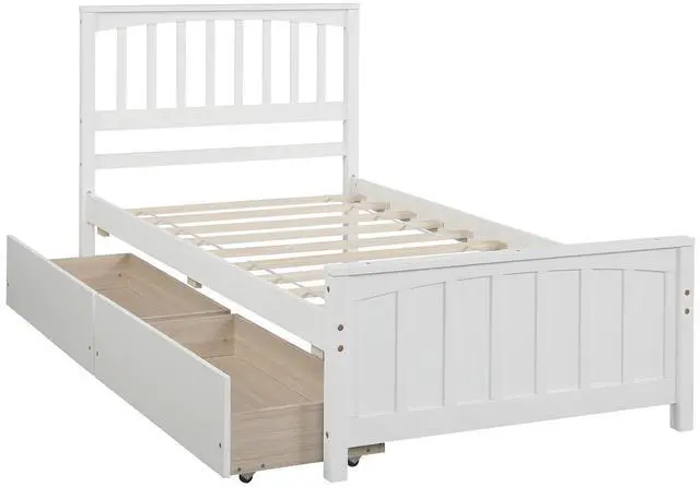 Alt view image 2 of 7 - Twin Size Platform Bed With Two Drawers, White