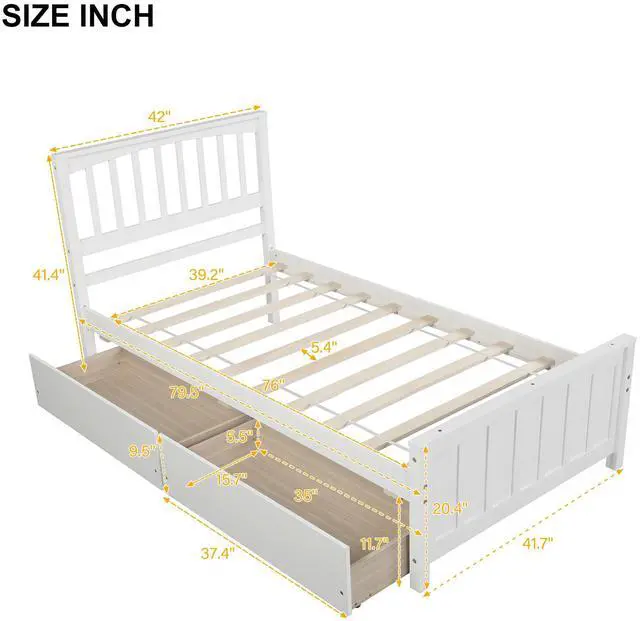 Alt view image 7 of 7 - Twin Size Platform Bed With Two Drawers, White