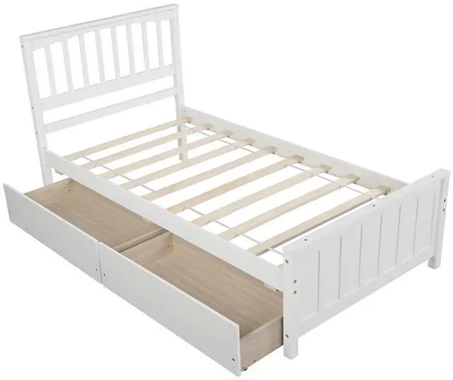 Alt view image 5 of 7 - Twin Size Platform Bed With Two Drawers, White