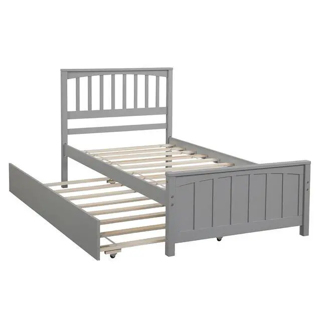 Alt view image 2 of 7 - Twin Size Platform Bed With Trundle, Gray